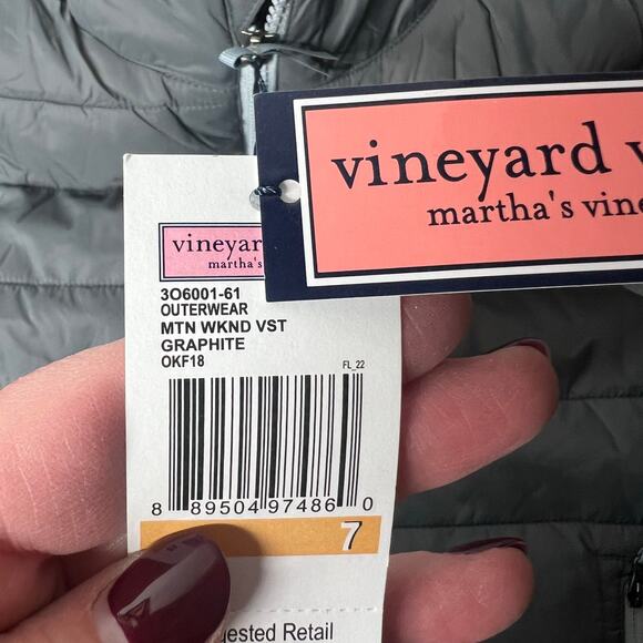 NEW Vineyard Vines Outerwear Kids Mountain Weekend Puffer Vest Gray Youth Size 7 - Picture 6 of 7